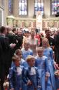 LUXEMBOURG - OCTOBER 20: (NO SALES, NO ARCHIVE) In this handout image provided by the Grand-Ducal Court of Luxembourg, Princess Stephanie of Luxembourg and Prince Guillaume Of Luxembourg walk the aisle after their wedding ceremony at the Cathedral of our Lady of Luxembourg on October 20, 2012 in Luxembourg, Luxembourg. The 30-year old hereditary Grand Duke of Luxembourg is the last hereditary Prince in Europe to get married, marrying his 28-year old Belgian Countess bride in a lavish 2-day ceremony. (Photo by Grand-Ducal Court of Luxembourg via Getty Images)