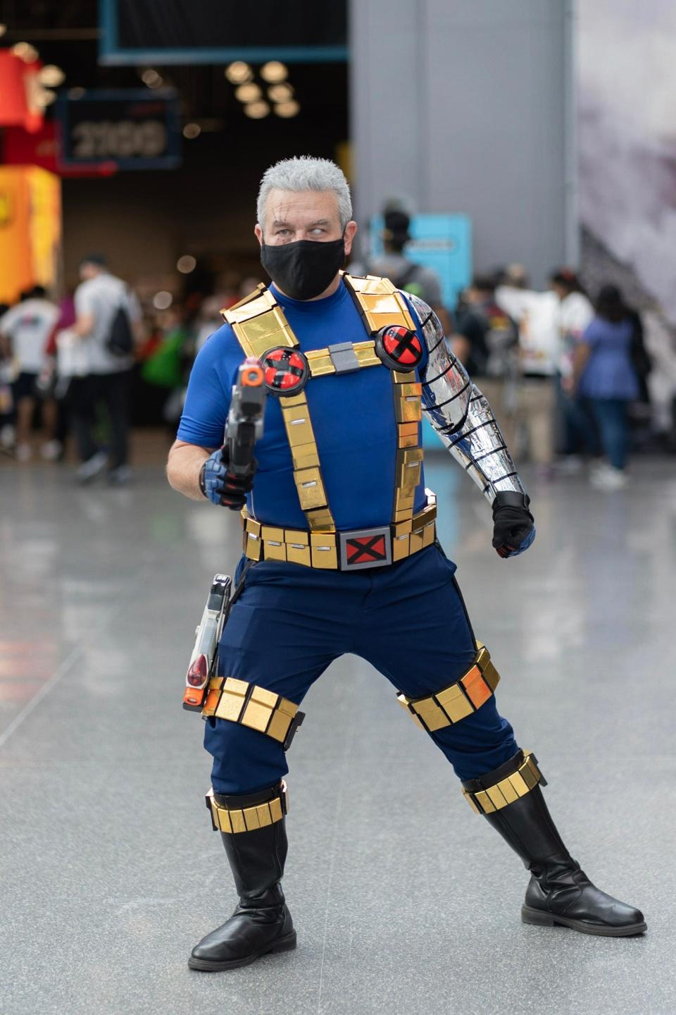 A cosplayer dressed as Marvel character Cable at New York Comic Con 2021.