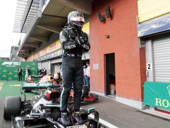 Hamilton paid tribute to Chadwick Boseman after winning the Belgian Grand Prix (Getty)