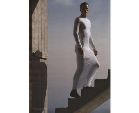 <div class="caption-credit"> Photo by: Tokion Magazine</div>That's progress. One of the first male dresses on the runway scene was Romain Kremer's sheer body-stretch dress in his 2009 line. It was very Linda Evangelista in George Michael's Freedom video.