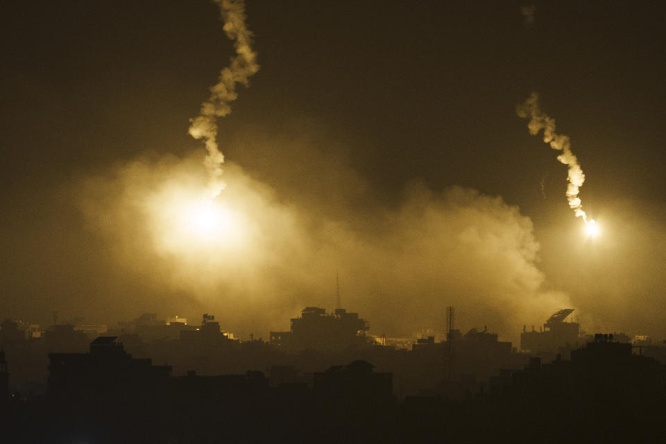 Smoke rises following an Israeli airstrike in the Gaza Strip, as seen from southern Israel, Thursday, Nov. 9, 2023. (AP Photo/Leo Correa)