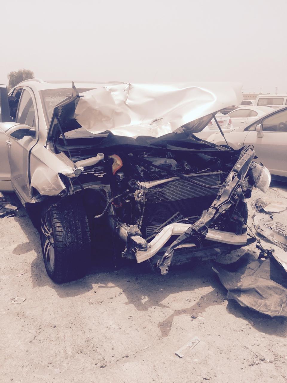 Alison Stockton's car after she swerved off the road, hitting several other cars and a concrete bollard (supplied, Alison Stockton)