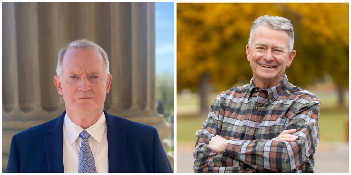 Democrat Stephen Heidt, left, is challenging Idaho Republican incumbent Gov. Brad Little in this year’s election.