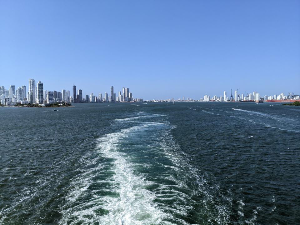 view of cartagena, colombia from back of cruise ship