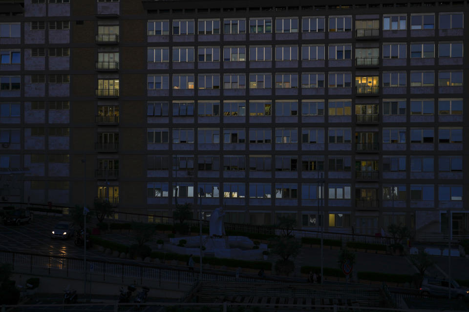 An external view of the Agostino Gemelli University Polyclinic in Rome, Thursday, June 8, 2023, where Pope Francis underwent surgery Wednesday to repair a hernia in his abdominal wall, the latest malady to befall the 86-year-old pontiff who had part of his colon removed two years ago. (AP Photo/Alessandra Tarantino)