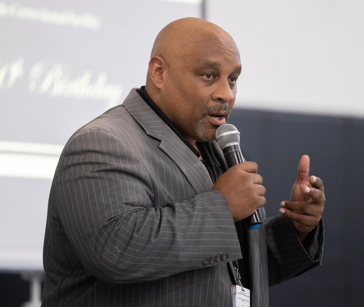 Charles Ford, superintendent of the Indian River Juvenile Correctional Facility in Massillon, speaks last week at a celebration commemorating the facility's the 50th anniversary.