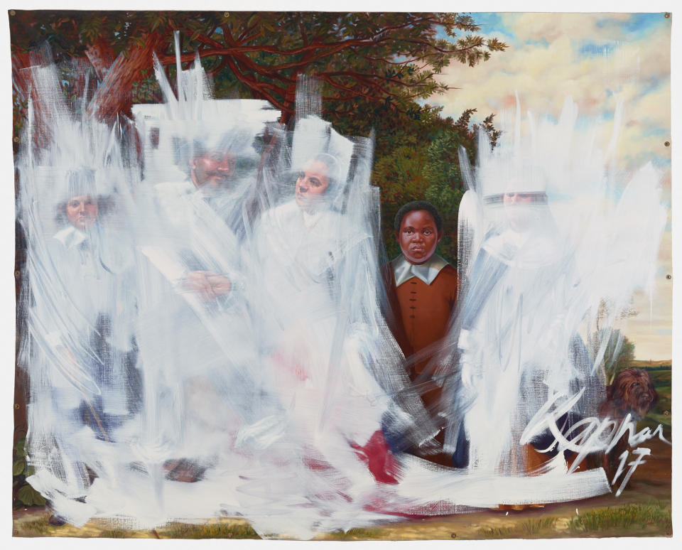 Titus Kaphar’s “Shifting the Gaze,” 2017, which the artist completed on stage during a 2017 TED Talk.