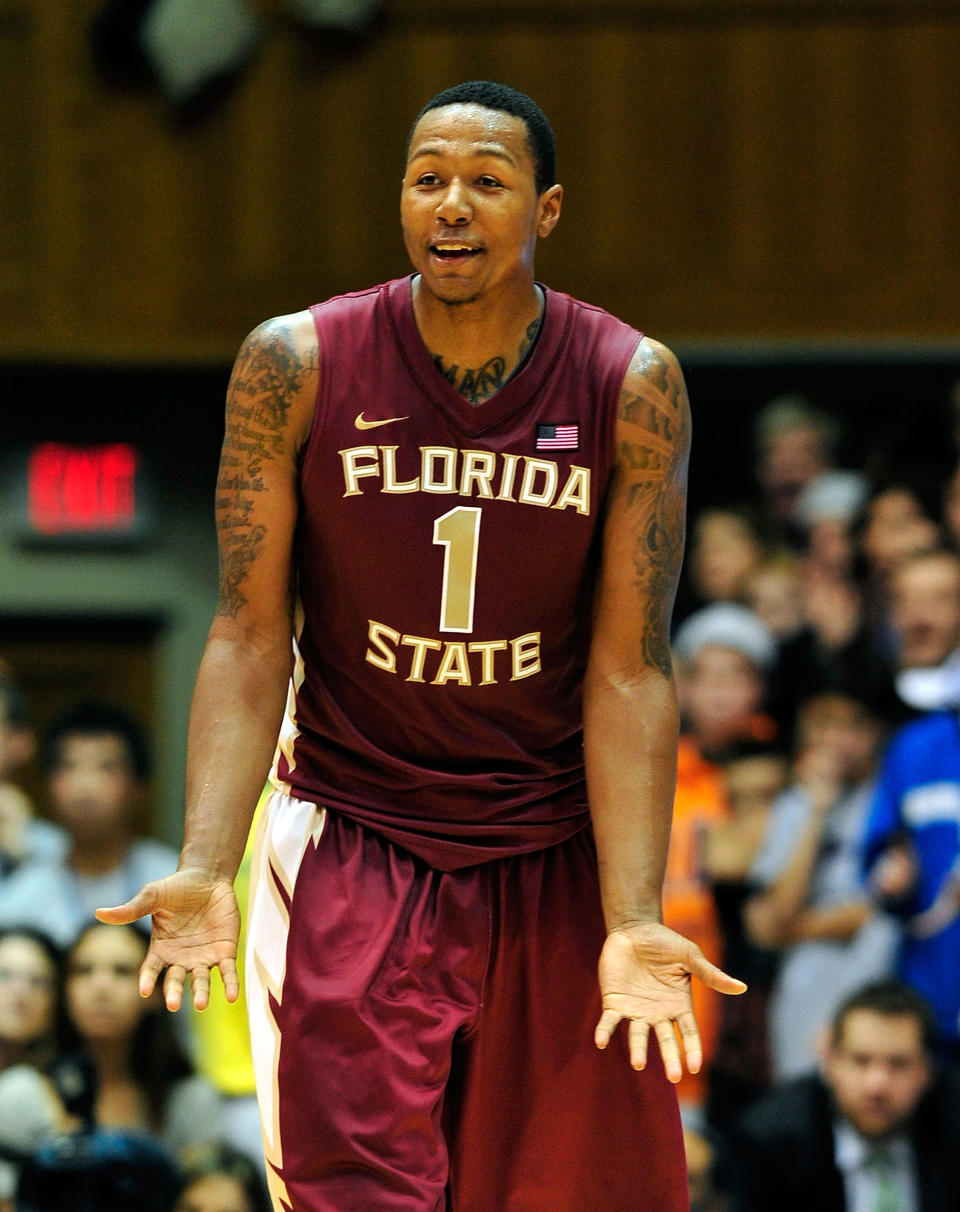 DURHAM, NC - JANUARY 21: Xavier Gibson #1 of the Florida State Seminoles reacts after being called for a foul against the Duke Blue Devils during play at Cameron Indoor Stadium on January 21, 2012 in Durham, North Carolina. (Photo by Grant Halverson/Getty Images)