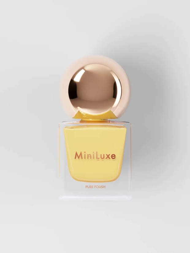 <p>MiniLuxe Nail Polish in Little Miss Sunshine, $14, <a href="https://miniluxe.com/products/little-miss-sunshine" rel="nofollow noopener" target="_blank" data-ylk="slk:available here;elm:context_link;itc:0;sec:content-canvas" class="link ">available here</a></p>