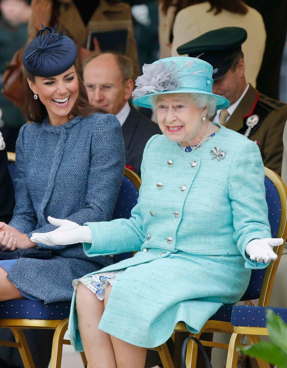 Despite being known for her class, it turns out the Queen (pictured with Kate Middleton in 2012) has been called out for flatulence. Source: Getty