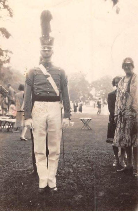 West Point 1929 graduate Kenneth D. Nichols standing with his proud mother Minnie May Nichols and sister-in-law Ruth Nichols.