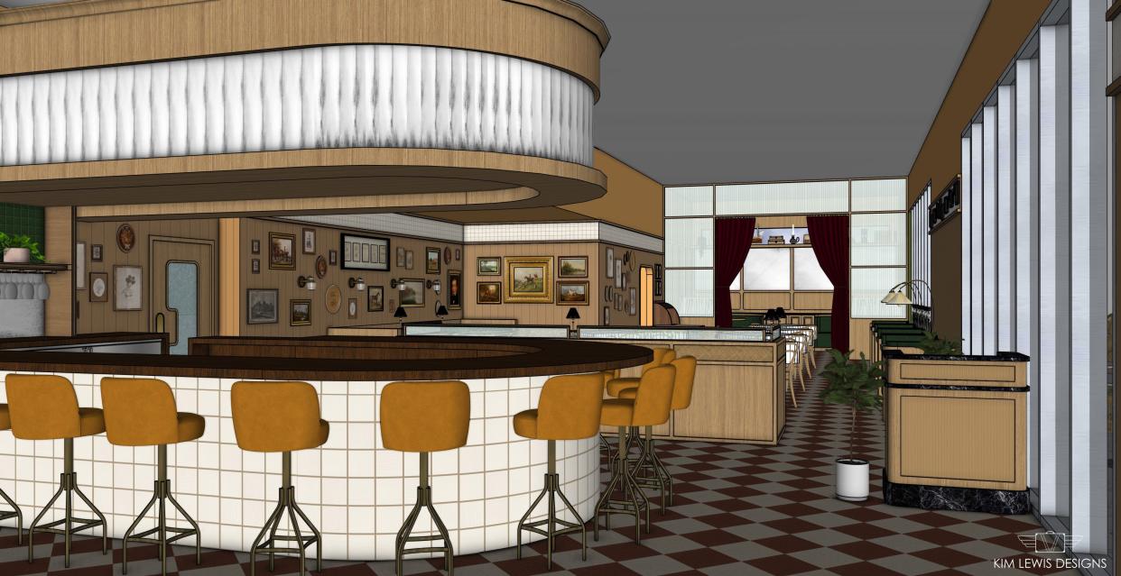 A rendering of the Cousin Louie's bar area.