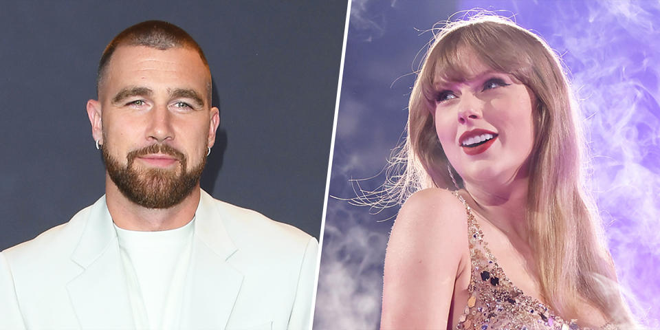 The rumors that Travis Kelce (left) is dating Taylor Swift (right) continue to persist. (Getty Images)