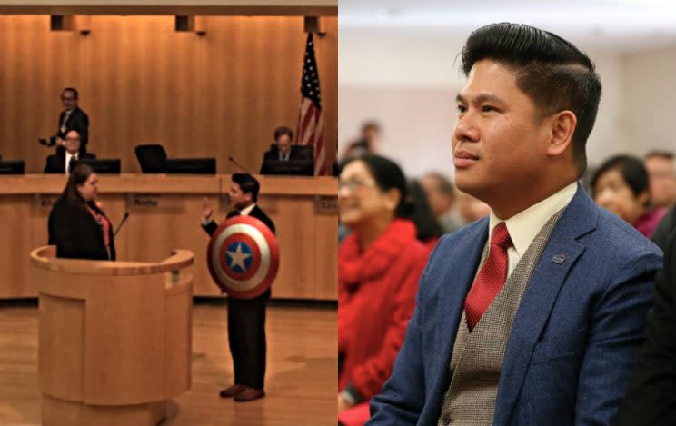 San Jose, Calif., Councilmember Lan Diep used Captain America’s symbol. (Photo:<i> Facebook/Lan Diep)</i>