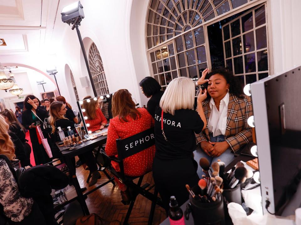 Guests receive beauty treatments at a Sephora UK launch event in central London this week (Getty)