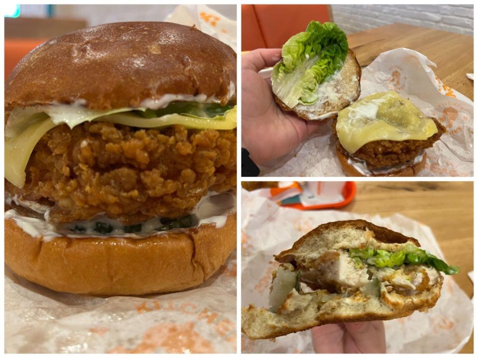 Left, the burger. Top right, the inside of the burger. Bottom right, halfway through the burger.