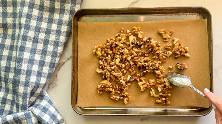 walnuts on baking sheet