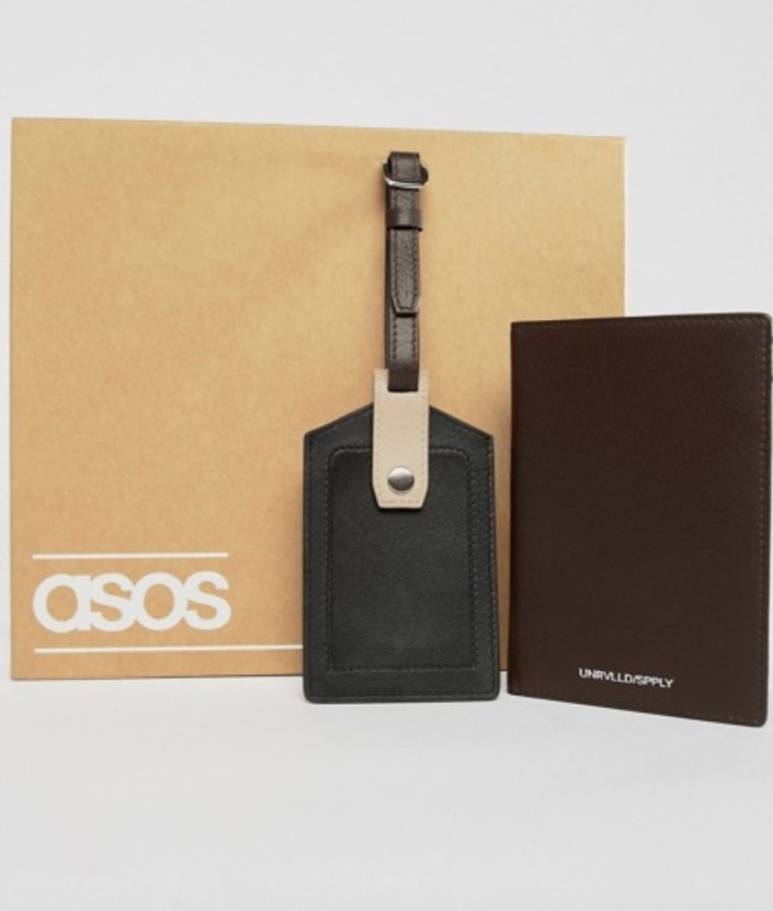 ASOS DESIGN leather luggage tag and passport cover