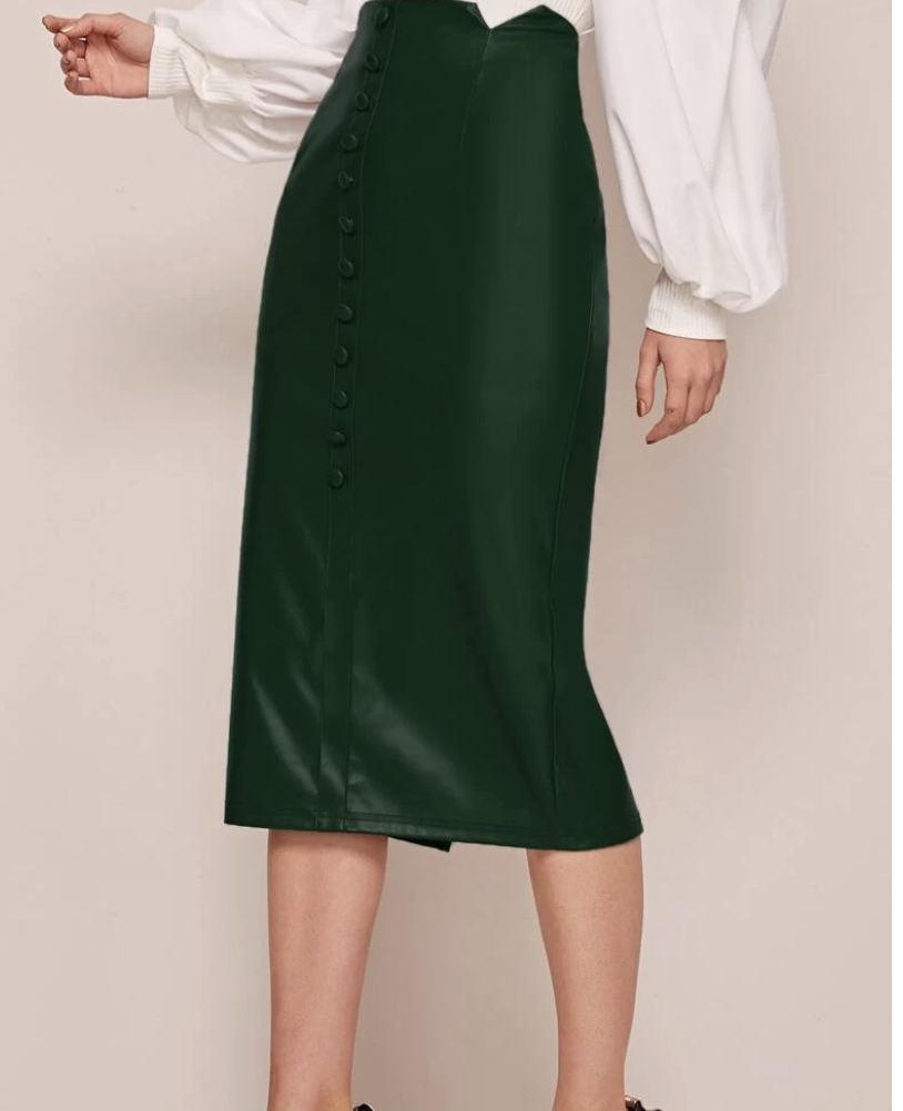 Notched Waistband Buttoned Front PU Leather Skirt, $18.95, from Shein.