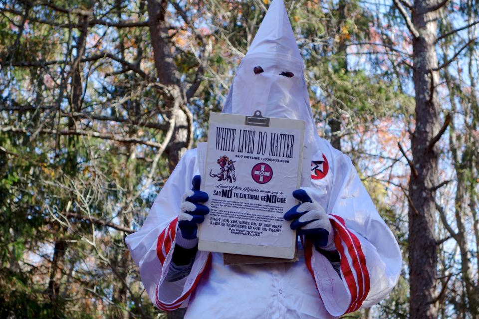 A Ku Klux Klan member in Hampton Bays, on Long Island in New York, on Nov. 22, 2016.