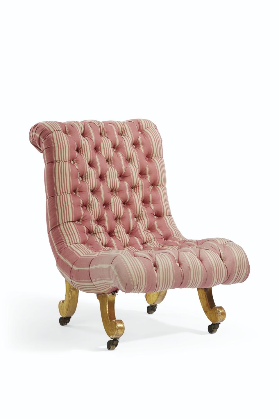 A Napoleon III button-tufted slipper chair, circa 1860