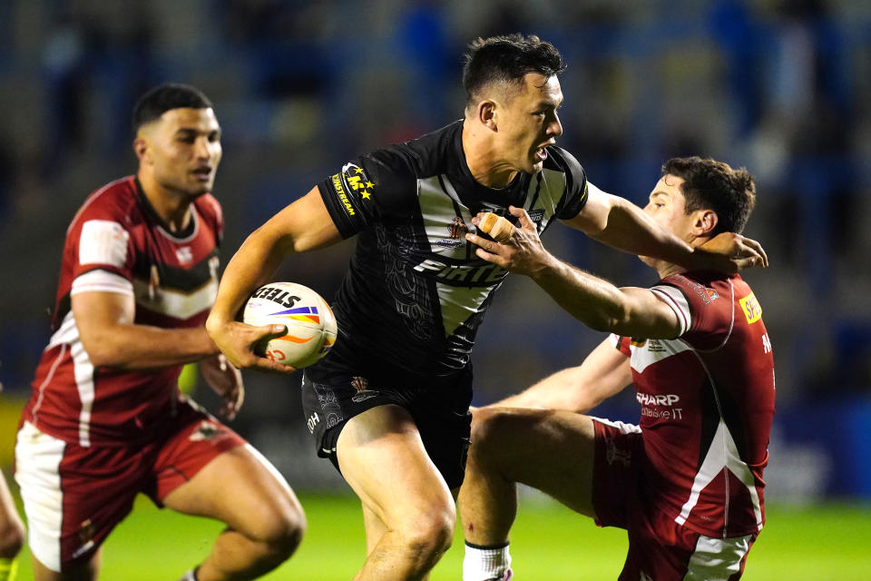 Joey Manu, pictured here in action for New Zealand against Lebanon at the Rugby League World Cup.