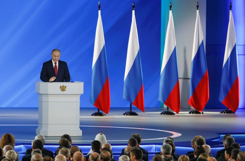 Russian President Putin delivers his address to the Federal Assembly in Moscow