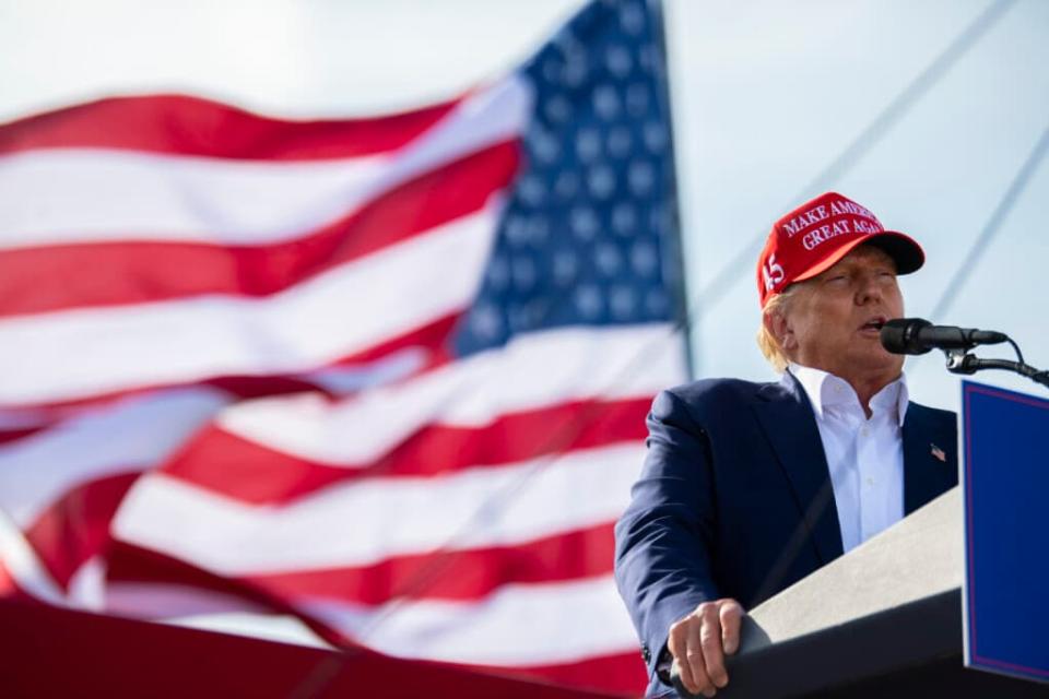 Former President Donald Trump speaks during a campaign rally for Nebraska Republican gubernatorial candidate Charles Herbster, Sunday, May 1, 2022, in Greenwood, Neb. (Kenneth Ferriera/Lincoln Journal Star via AP)