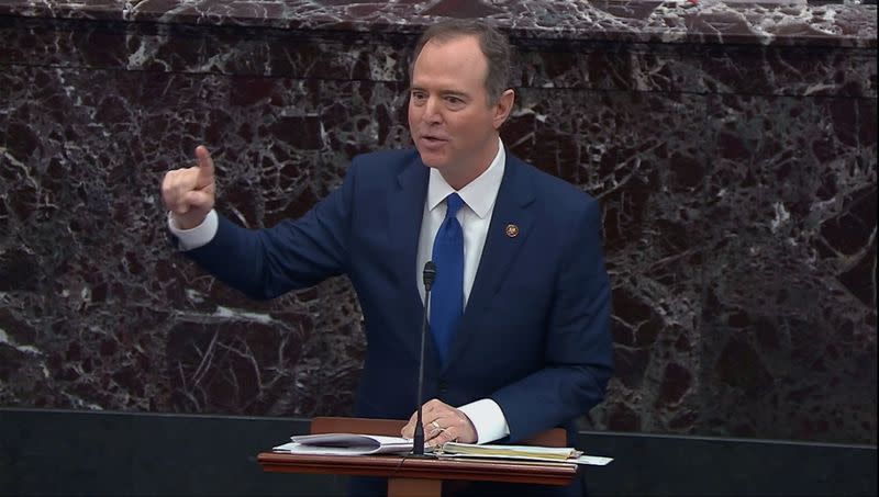 Lead House manager Schiff addresses question during Senate impeachment trial at the U.S. Capitol in Washington
