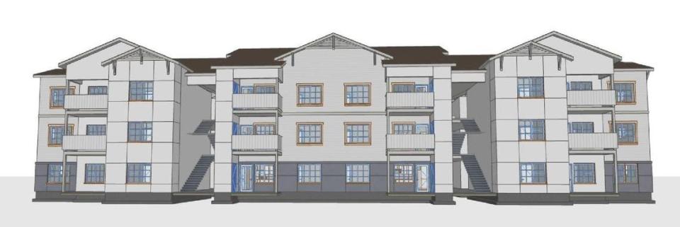 This drawing shows the design of one of the buildings planned at 1404 S. Phillippi St. The six-building proposal would create 108 apartment units at the corner of Phillippi and West Overland Road.