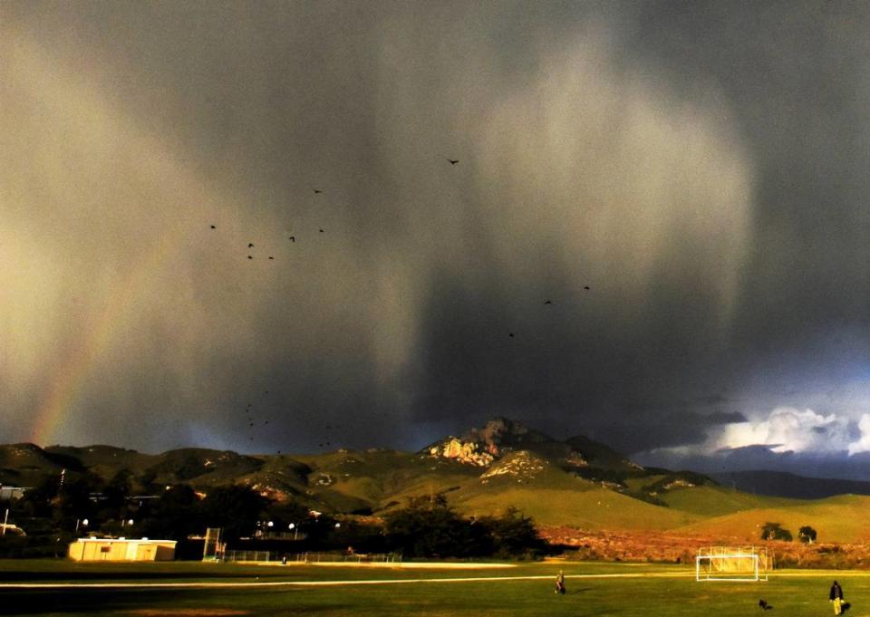 A stormy sky loomed over Los Osos Middle School in January with a rainbow peaking through.