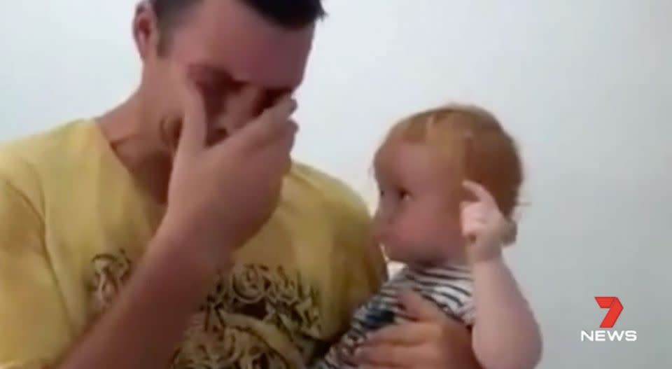 Mr Larmour posted an emotional video to Facebook saying he 'just wanted to be a Dad'. Source: 7 News