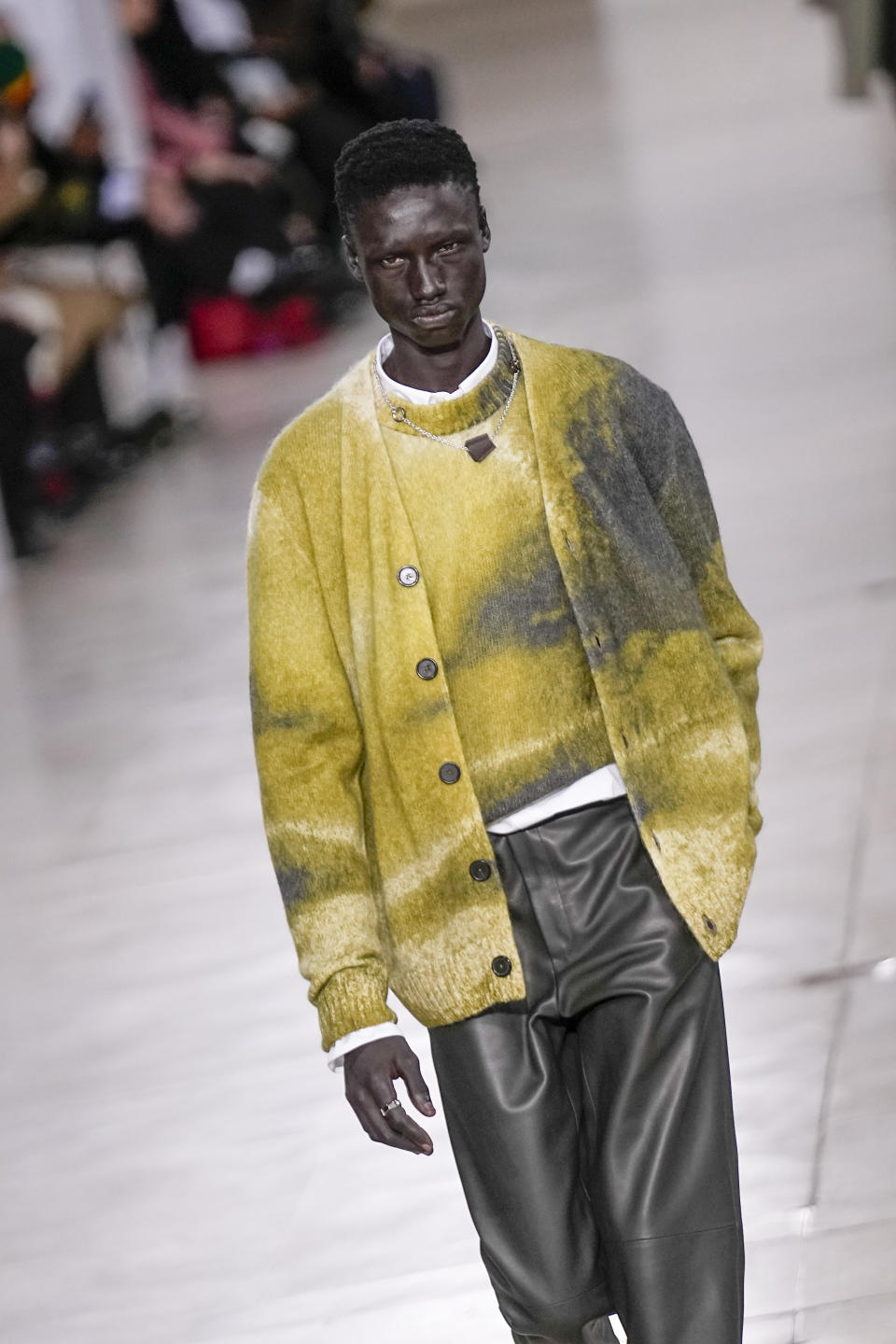 A model wears a creation for Hermes as part of the Menswear ready-to-wear Fall-Winter 2024-2025 collection presented in Paris, Saturday, Jan. 20, 2024. (AP Photo/Michel Euler)