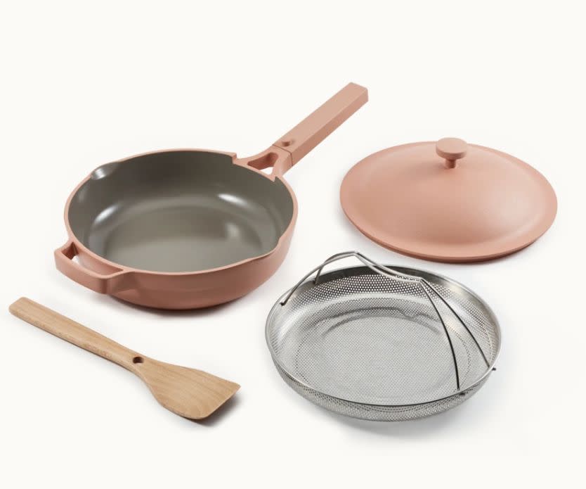 Find <a href="https://fave.co/3nkmtHL" target="_blank" rel="noopener noreferrer">The Always Pan for $145 </a>which replace eight traditional pieces of cookware at Our Place.