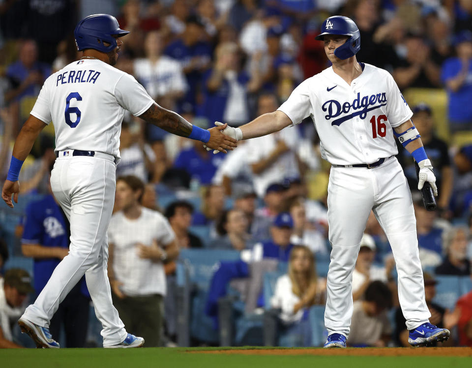 靠著團隊3發全壘打挹注，道奇笑納近期7連勝。（MLB Photo by Ronald Martinez/Getty Images）