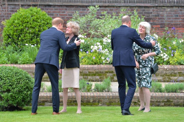 Harry and William greet Lady Sarah McCorquodale and Lady Jane Fellowes