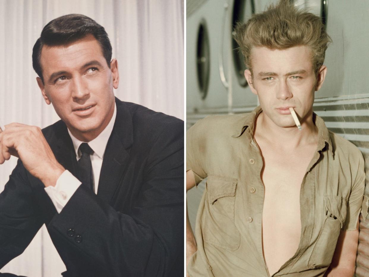 Rock Hudson, pictured in 1950; James Dean, pictured in 1955.