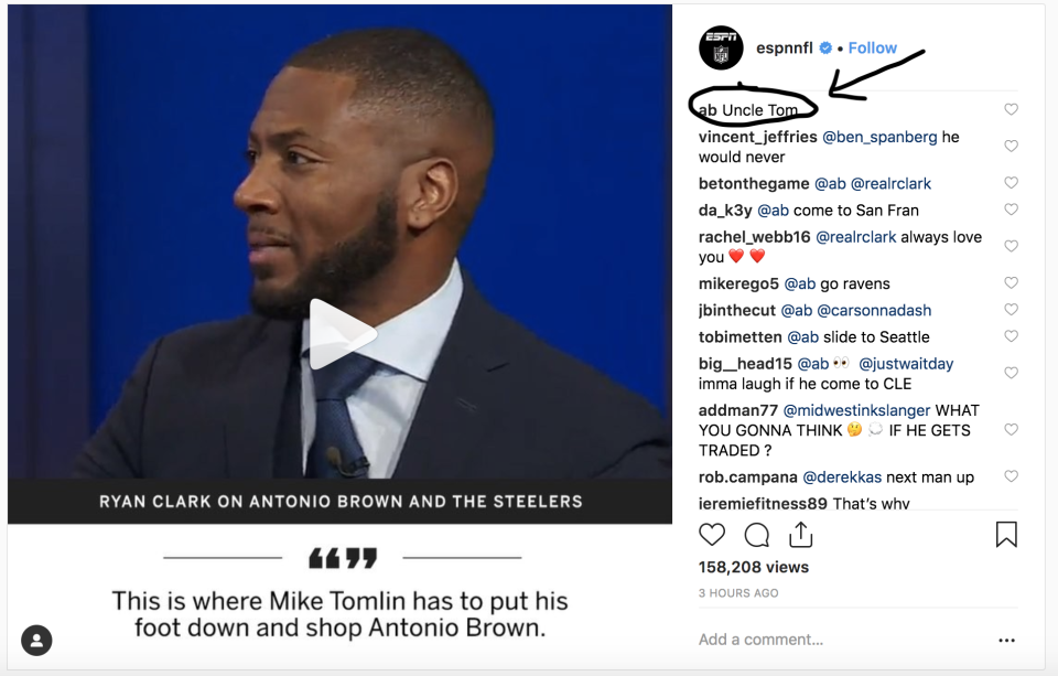 Antonio Brown called former teammate Ryan Clark “Uncle Tom” for Clark’s comments about him on ESPN. (Instagram)