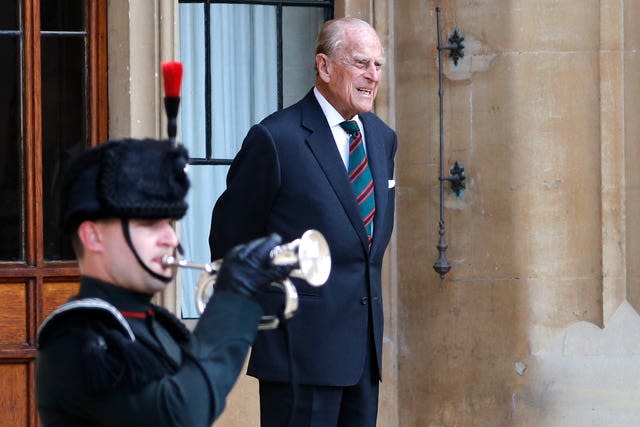 The Duke of Edinburgh at Windsor Castle during a ceremony for the transfer of the Colonel-in-Chief of the Rifles from the duke to the Duchess of Cornwall 