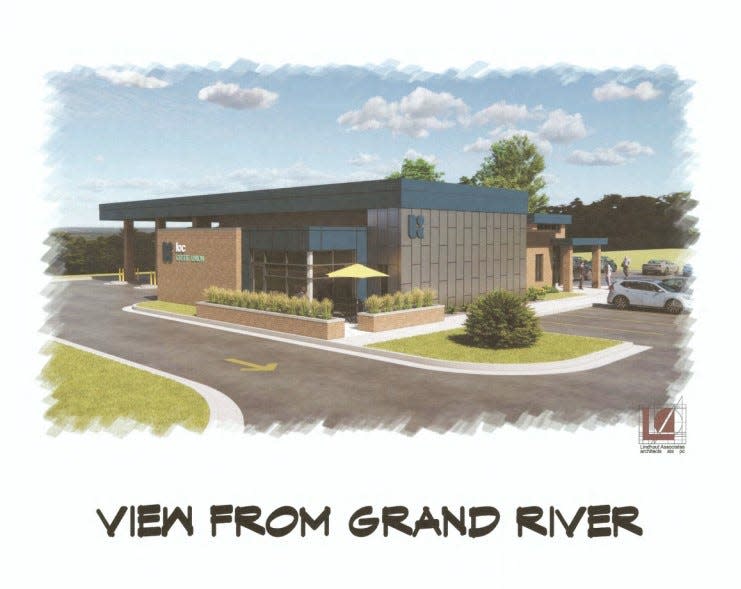 A rendering from Lindhout Associates shows the proposed LOC Credit Union to be located on Grand River Avenue in Brighton.