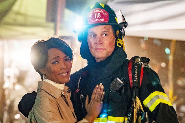 <p>FOX via Getty </p> (L-R) Angela Bassett and Peter Krause on '9-1-1'.