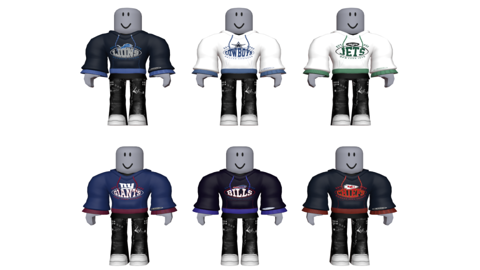 Boss/NFL digital sweatshirt hoodies for Roblox player’s avatars.