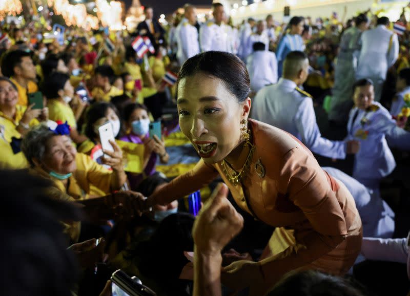 FILE PHOTO: Thailand's Princess Bajrakitiyabha greets royalists, at The Grand Palace in Bangkok