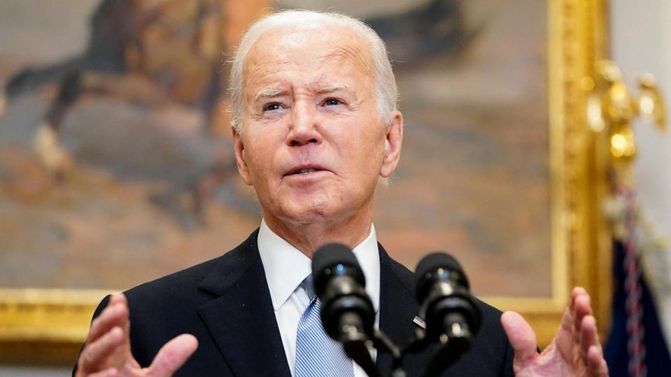 PHOTO: U.S. President Joe Biden delivers a statement a day after Republican challenger Donald Trump was shot at a campaign rally, during brief remarks at the White House in Washington, July 14, 2024.  (Nathan Howard/Reuters)