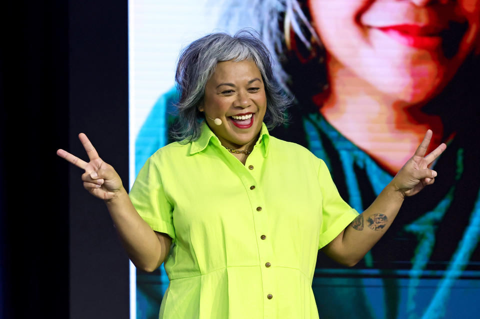 Author Angela Garbes speaks onstage during The 2022 MAKERS Conference on October 25, 2022 in Dana Point, California. (Photo by Emma McIntyre/Getty Images for The MAKERS Conference)