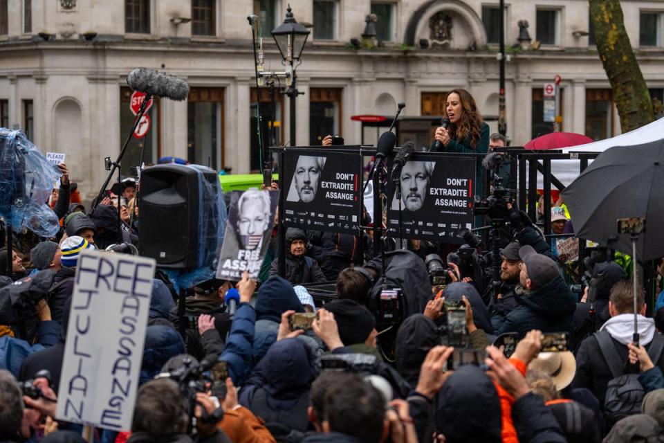 Stella Assange addressed crowds of supporters outside the High Court in London (Getty Images)