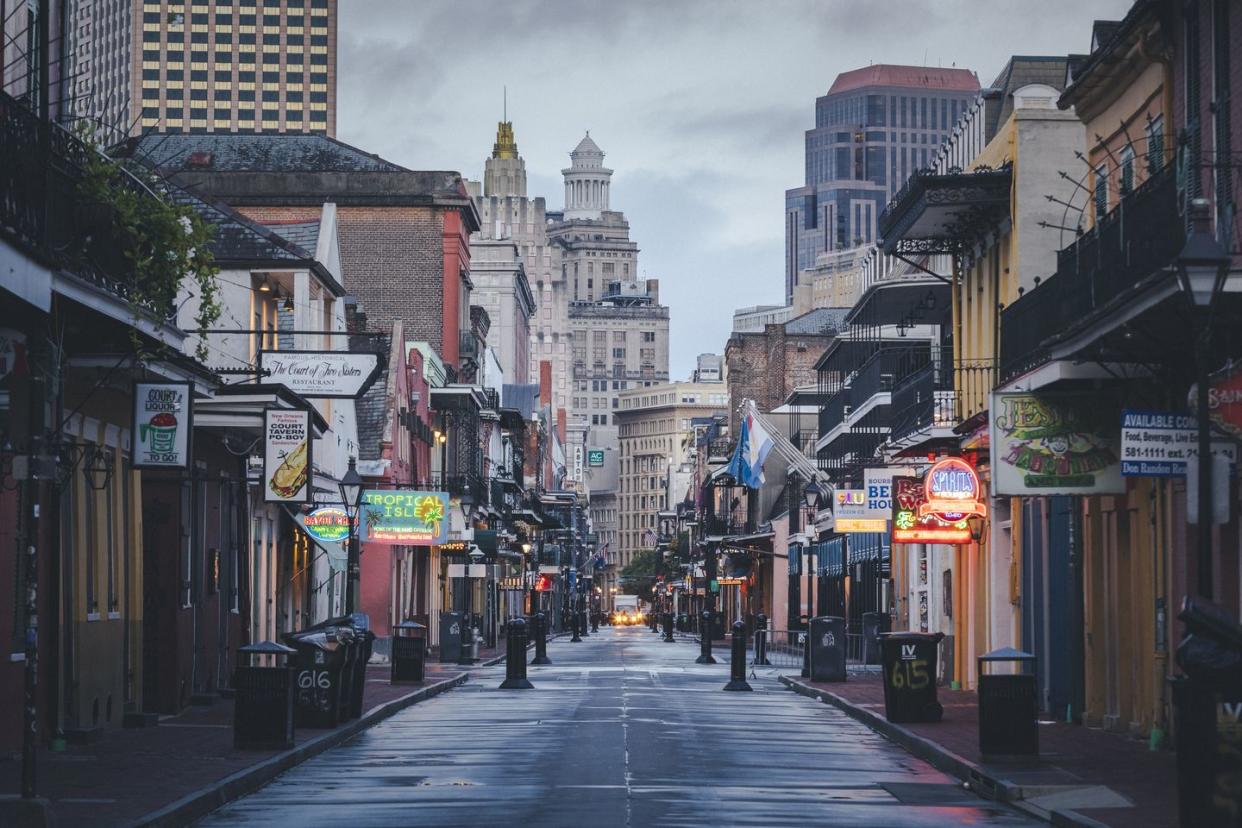 the famous bourbon street in new orleans without people in the morning