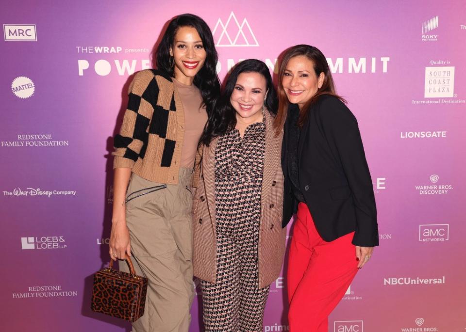 Isis King, Gloria Calderon Kellett and Constance Marie at The Wrap's Power Women Summit, Maybourne Hotel, Beverly Hills, California on Dec 5, 2023.