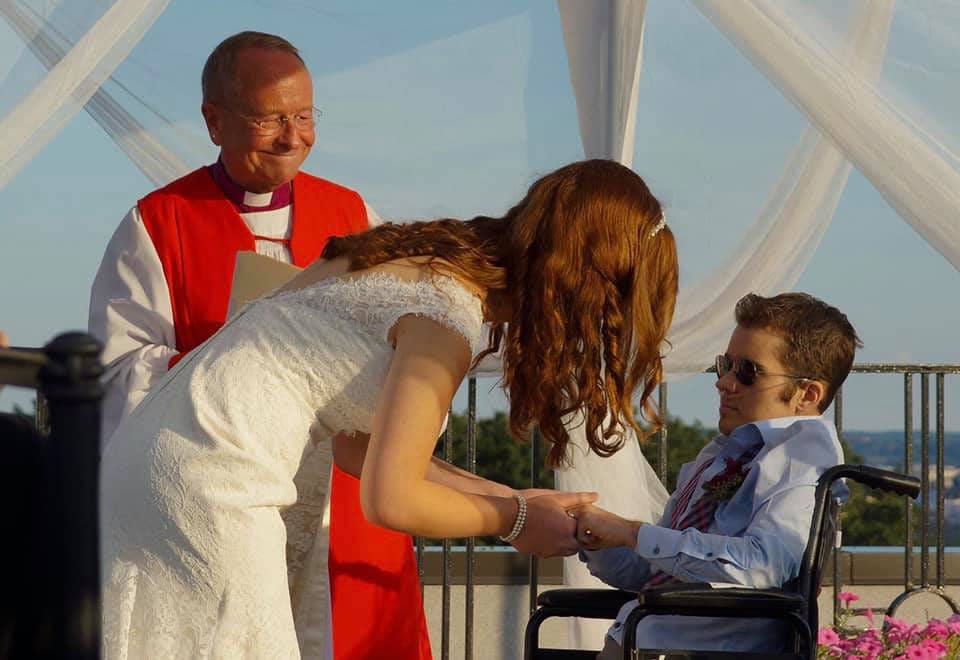 <div class="inline-image__caption"><p>Sarah McBride and Andrew Cray on their wedding day, presided over by Bishop Gene Robinson.</p></div> <div class="inline-image__credit">Courtesy Sarah McBride via Facebook</div>