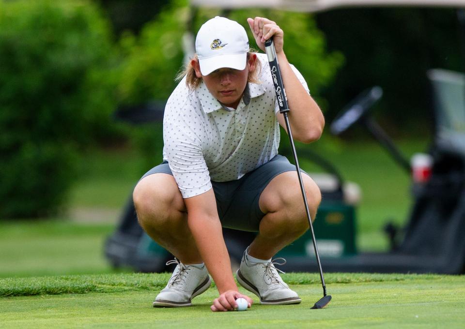 Penn's Ryan Hahaj lines up a putt during the sectional golf tournament Monday, June 6, 2022 at Erskine Park Golf Course. 